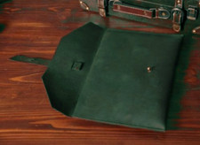 file Folder pocket cow Leather laptop bag Briefcase notebook pouch green 308