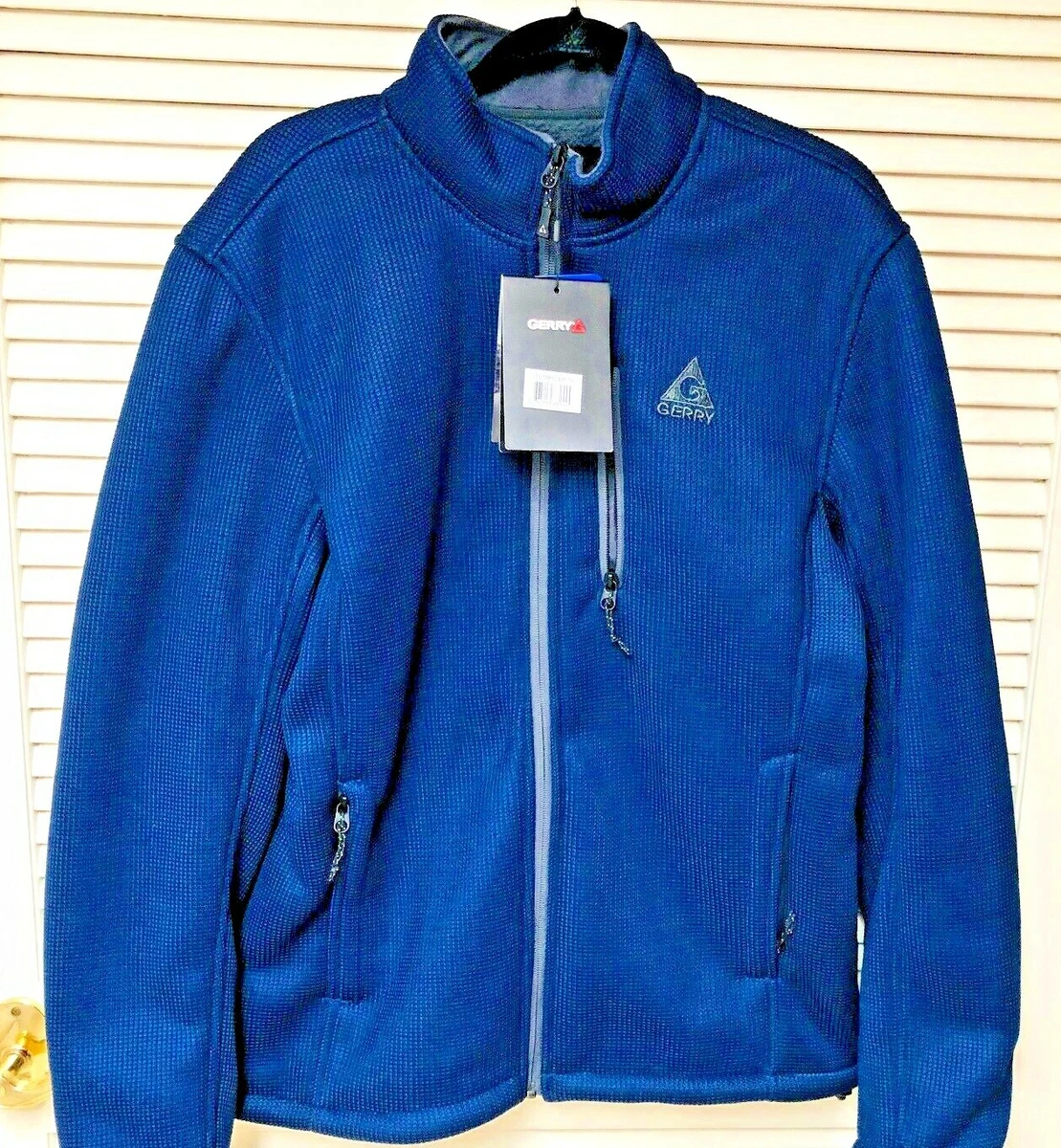 NWT GERRY Jacket Men s L Navy Waffle Thermal Rib Knit Sherpa Lined