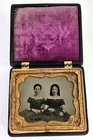 Antique Ambrotype Full Union Case Photo Victorian Young Women Sisters Matching
