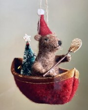 Anthropologie Seafaring Bear In Boat Christmas Ornament Wool Felted New