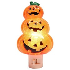 Roman Halloween Triple Pumpkin Jack O' Lantern 6in Night Light w/Swivel Plug