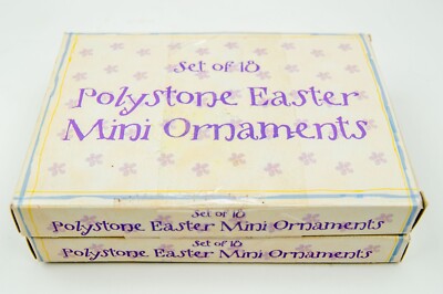 2 New Sets of Polystone Easter Mini Ornaments Bunnies & Chicks 18 Per Set #9012