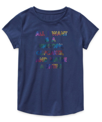 Little & Big Girls Short Sleeve Round Neck Graphic T-Shirt: XXS-XS-S-M-L-XL