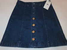 7 for Mankind Girls Denim Gold Front Button aline Skirt 10 NWT