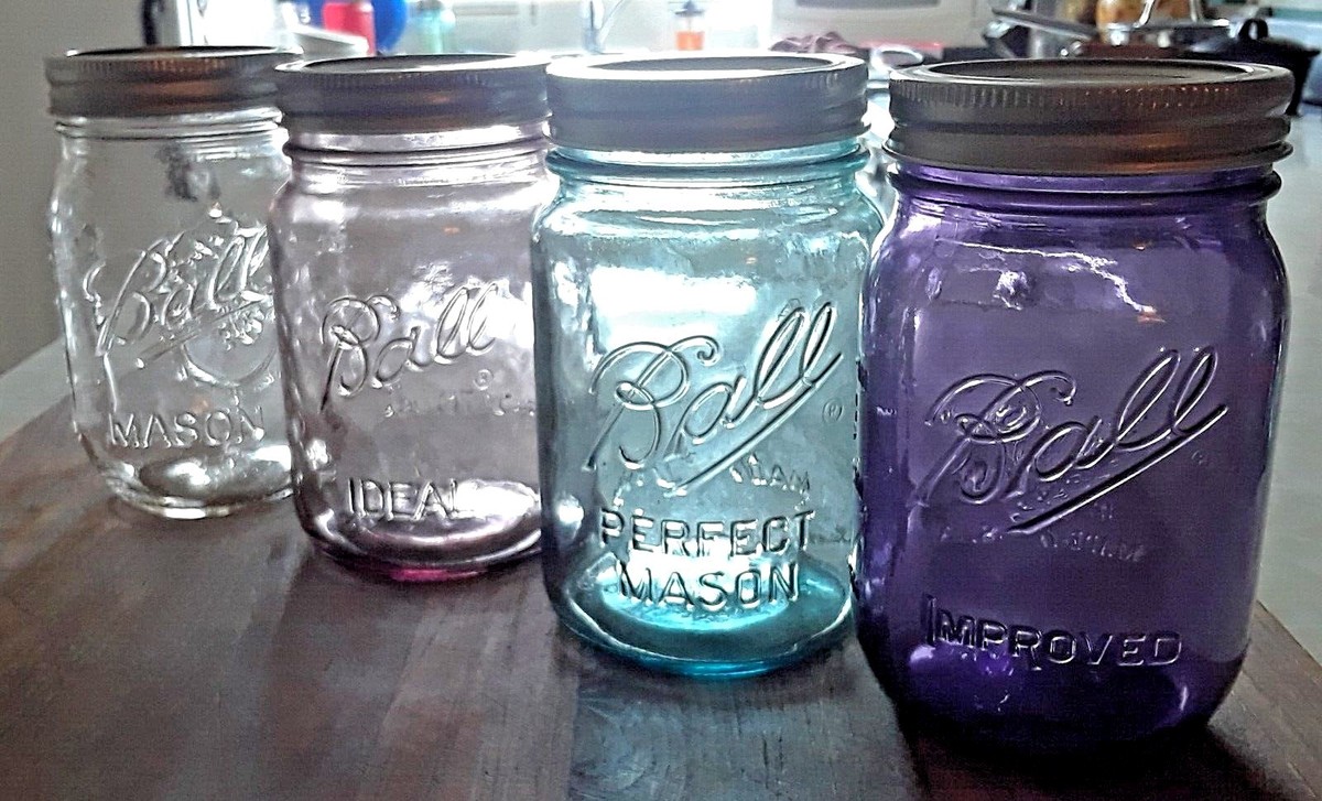Ball Mason Jar Purple Blue Pink Green Clear 16 oz PINT Canning