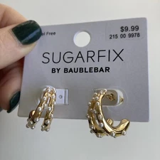Golden Hoop Earrings Doubled SUGARFIX by BaubleBar Faux Pearl Accents NEW