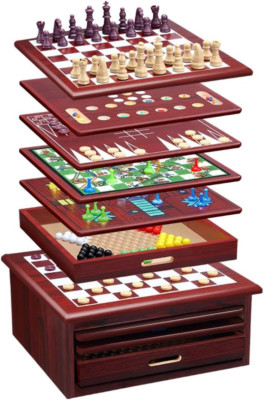 15-In-1 Wooden Chess Game Set Multi Board Game Set Checker Backgammon Solitaire 