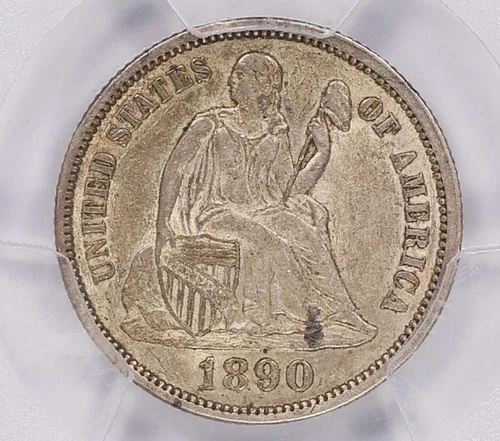 1890 P PCGS AU53 Seated Liberty Dime Nice Type Coin About Uncirculated