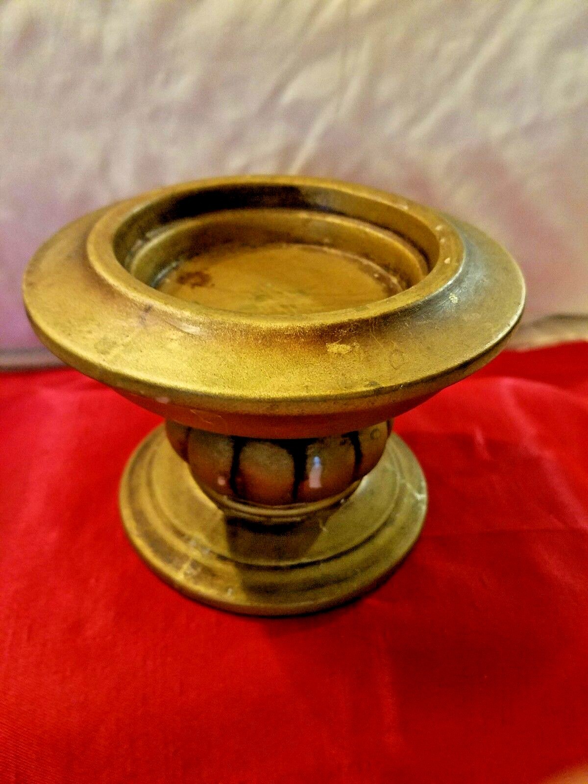 Vintage Pillar Candle Holder Trimont Ware Made in Japan Gold