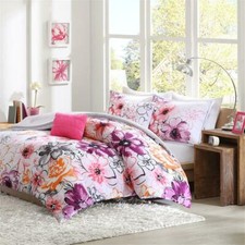 NEW  COZY CHIC PINK PURPLE ORANGE FUCHSIA WATERCOLOR ABSTRACT COMFORTER SET