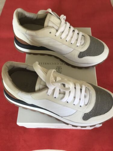 Brunello Cucinelli Monilli White Nylon Leather Suede Sneakers.Size 39.$535