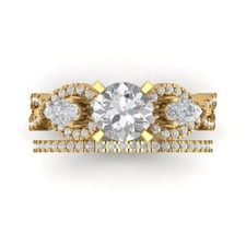 2 Ct Round Cut Simulated Diamond Wedding Bridal Ring Set 14k Yellow Gold Plated