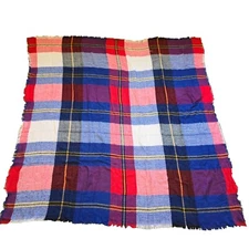 Throw Blanket Scarf Plaid Red Blue Stadium Picnic Travel Lightweight 55x53