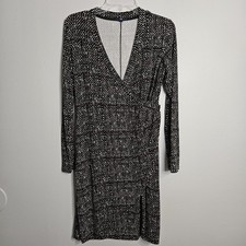 Gap Womens Black Print Faux Wrap Long Sleeve Dress Specks Of Color Sz M