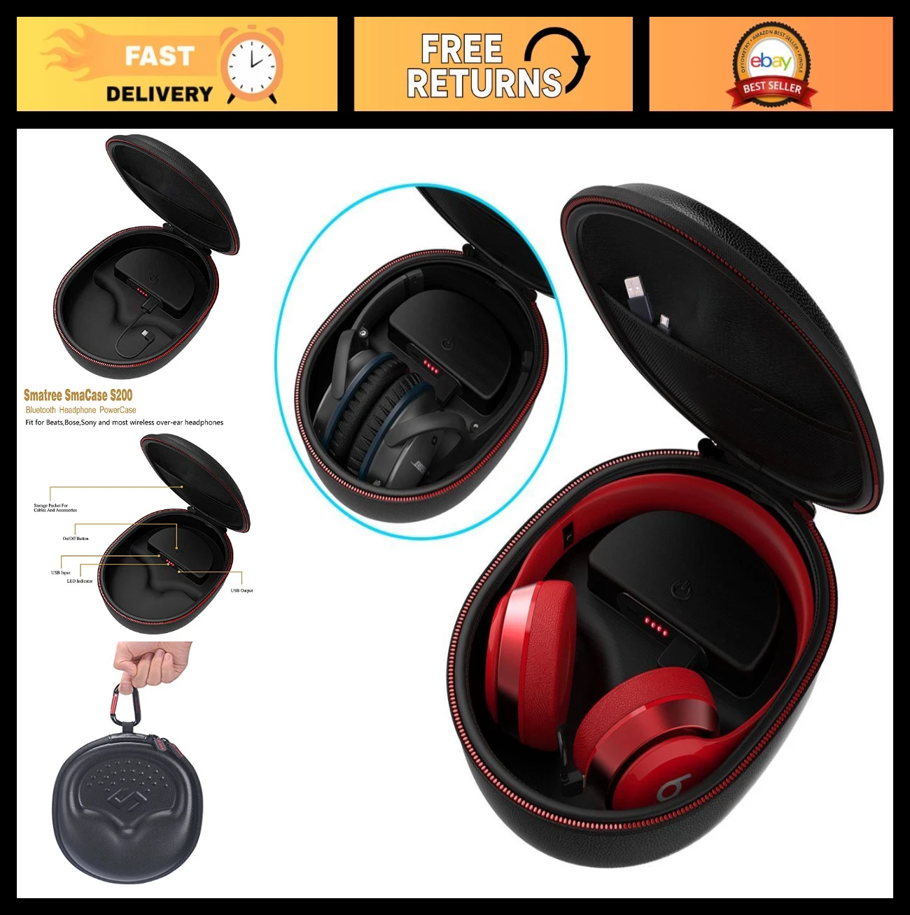Charging Case for Beats Solo 4/Studio Pro/Solo2/Solo3 & Sony WH-1000XM5/4