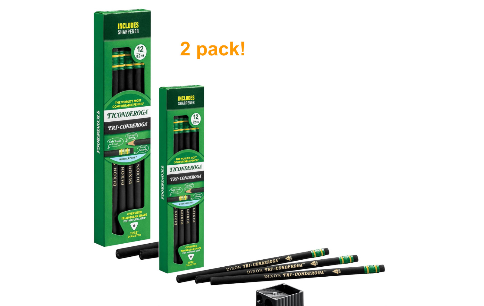 2 pack  Ticonderoga PENCIL STANDARD TRI-WRITE #2 BLK PACK OF 12 (24 pencils)