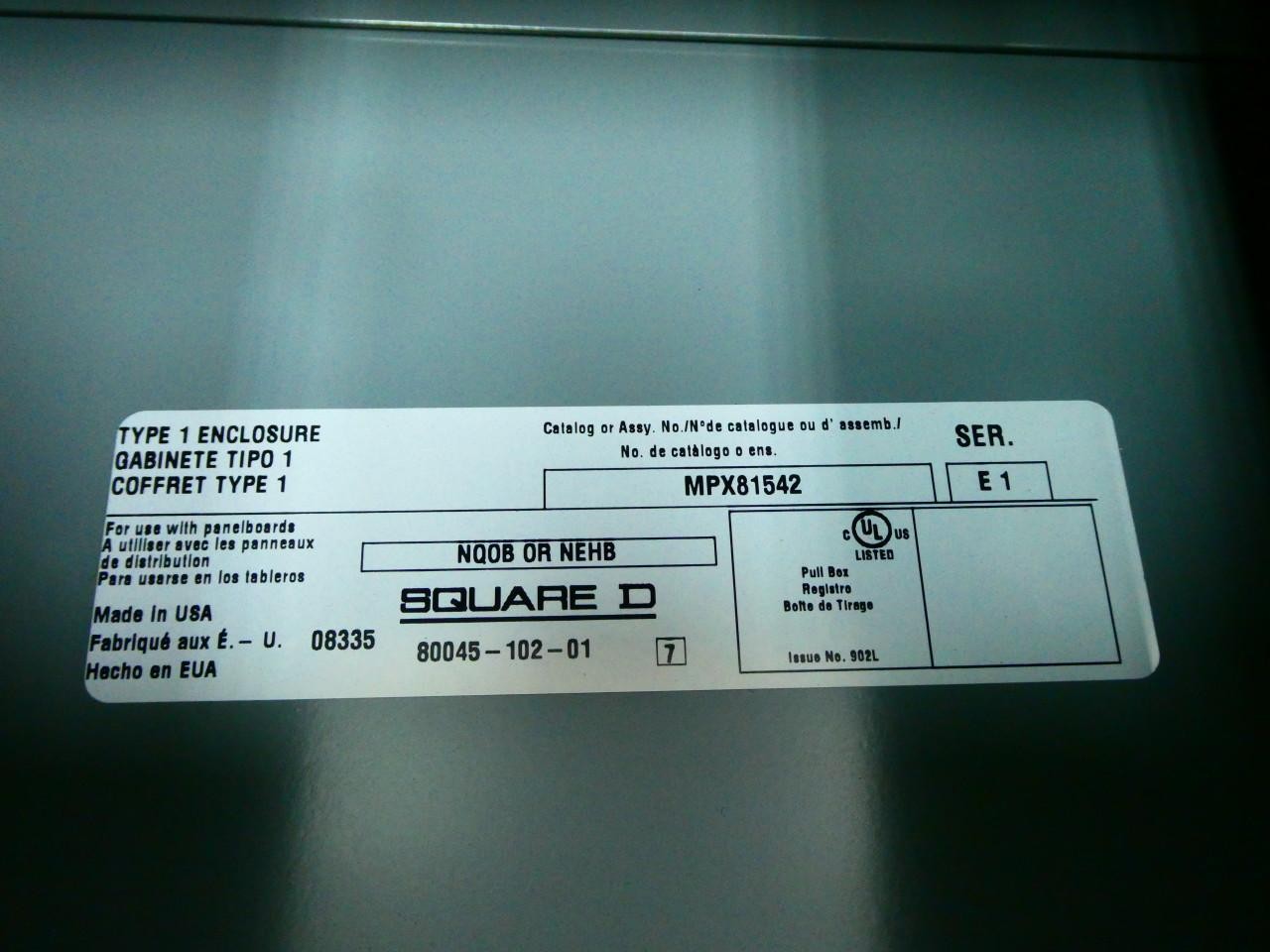 Square D MPX81542 Panelboard Pull Box