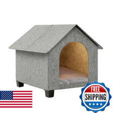 Indoor Dog House, Elevated Foldable Dog Cave Bed with Removable Plush Mat for Me