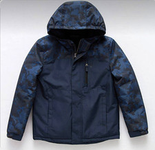 Kids Navy Blue Camo Hooded Zip Jacket, Polyester, Size 8 Boys