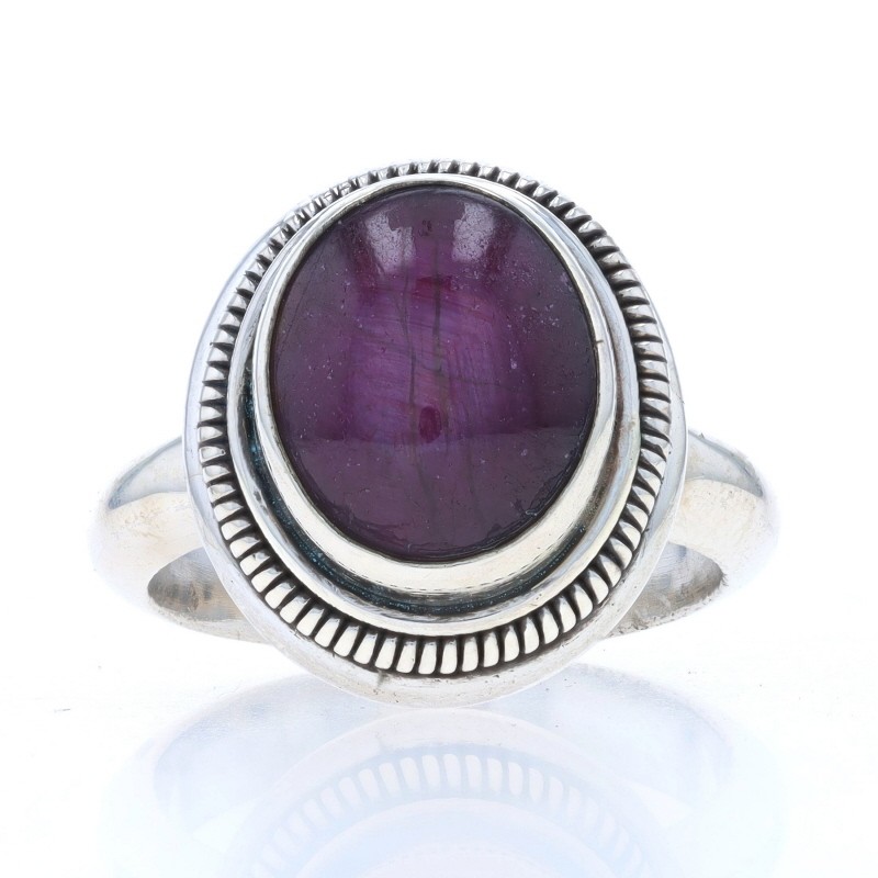 Sterling Silver Star Ruby Cocktail Solitaire Ring… - image 1