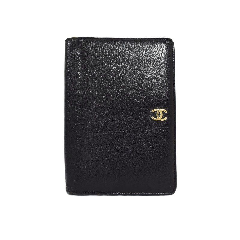 CHANEL Coco Mark Bi Fold Wallet Black Leather 1998 Model 5 AA QN593225