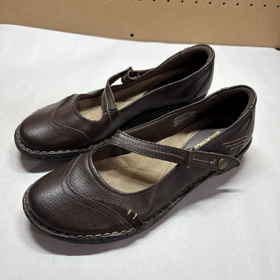 Zapatos planos de cuero Mary Janes THOM McAN marrón gancho y bucle para mujer | Talla 10 M Foto 2 de 4