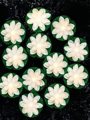 Hortsun 12 Pcs Floating Lotus Lights with Batteries Lily 3.94 Inch, White