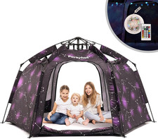 Portable Hexagon Kids Play Tent with LED Strip Lights Indoor Children Play House