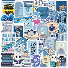 Funny Blue Bookish Stickers for Bookworm, 50PCS Cute Blue Read Books Aesthetic W