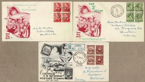 Australia 1950 1951 WW Wide World Block 4 FDC inc Mareeba Registered Cover x3