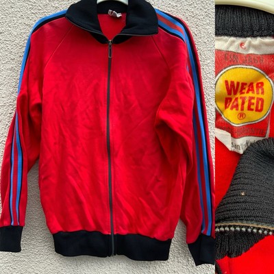 GETRAGEN DATIERT VINTAGE 70 s ROTES NYLON TRACKIE TOP SKATER RETRO OLD SKOOL