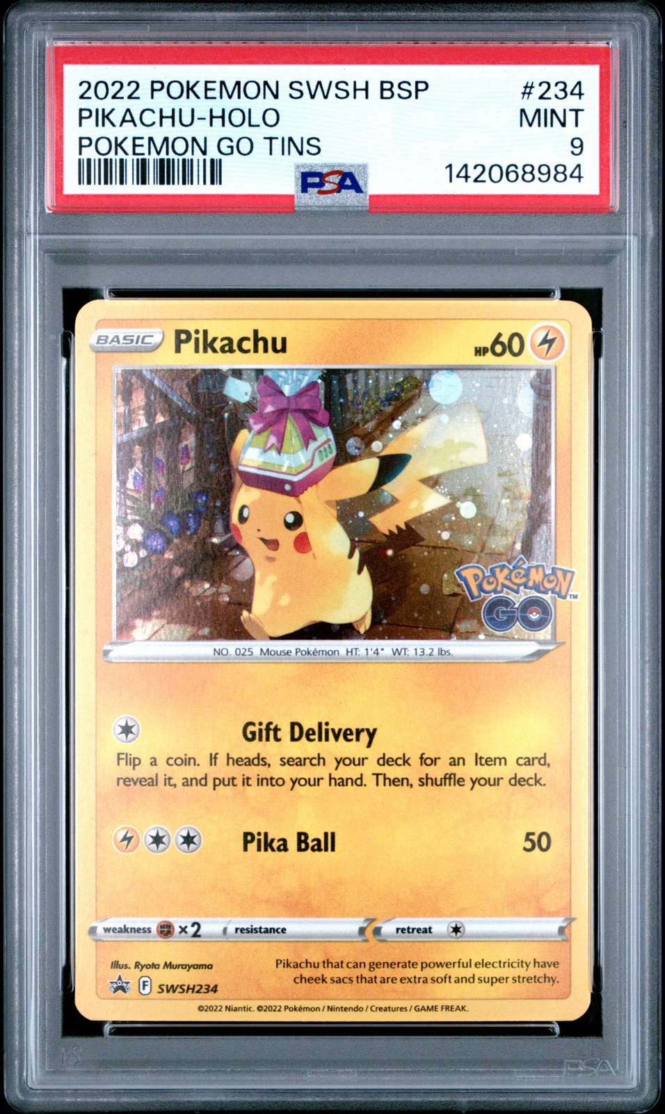 2022 POKEMON SWSH BLACK STAR PROMO POKEMON GO TINS #234 PIKACHU-HOLO PSA 9 view 1