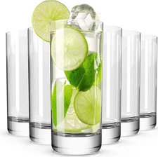 Drinking Glasses Set of 6, 13oz Crystal Highball Glasses, Clear Tall Glass Cups,