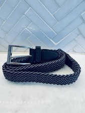 Robert Graham Men's 38 Jacob Belt Black Gray Braided Woven Stretch Leather Trim