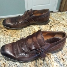 PRADA Brogue Leather Fringe Kiltie Perforated Monk Strap Oxfords Men's Sz 8.5