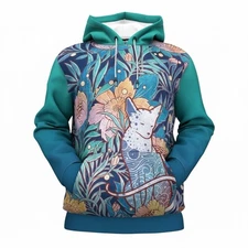 Art Nouveau Style Cat and Botanical AOP Hoodie Unisex Full Size S-5XL