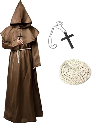 Mönch Robe Priester Kostüm Herren Halloween Kapuze Kreuz Mittelalter Renaissance