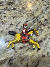 Antique Tin Litho jockey Riding Horse yellow red horseracing carnival toy Cpix