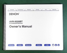 Denon AVR-X520BT Instruction Manual: Full Color 131 Pages & Protective Covers!