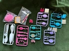 Vintage Barbie 1970's Flower Brush Comb Mirror Perfume Bottle Set Lot of 6 Shoes