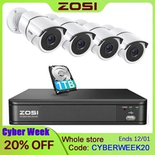 ZOSI 8CH 3K Lite Home Security Camera System Outdoor 4pcs Cameras 1-Way Audio 1T