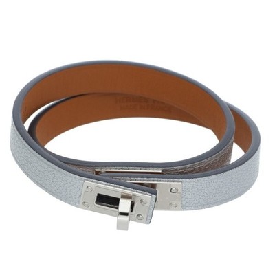 Hermes Size T2 Mini Kelly Double Tour K stamp SV Metal Leather Bracelet Used BS9