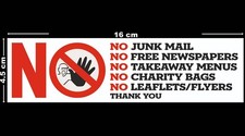 1 X NO JUNK MAIL SALES PEOPLE LETTERBOX SIGN STICKERS FRONT DOOR NO COLD CALLING