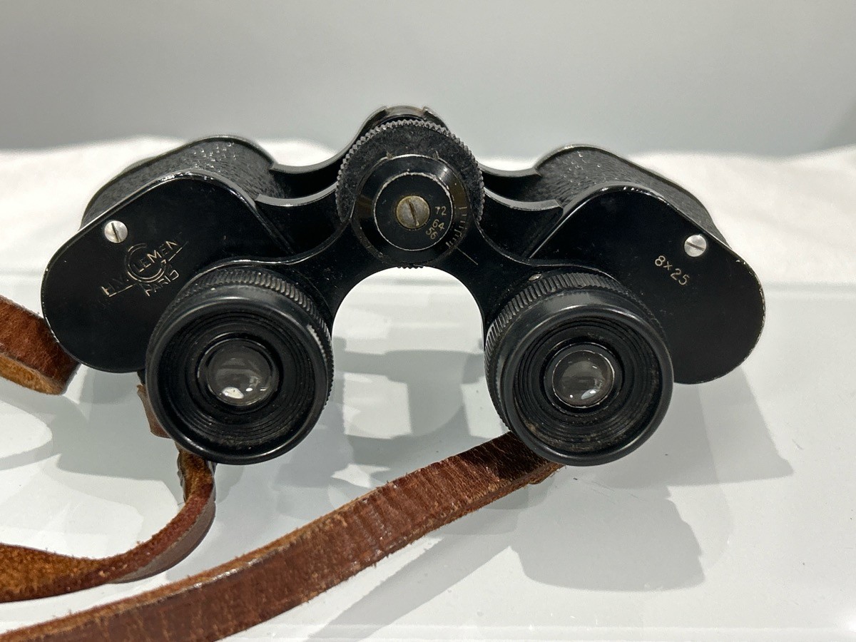 Vtg H.V. Clément Paris Binoculars 8x25 w/ Leather Strap & Case