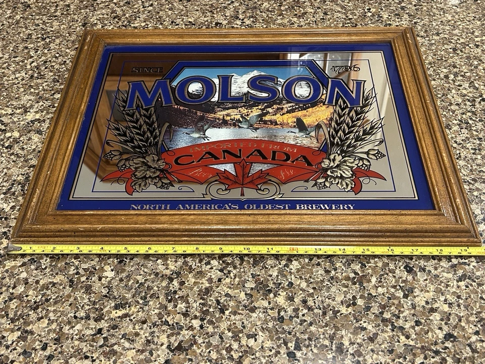 Letrero espejo vintage Molson Beer Ale importado Canadá 16x20 enmarcado barra letrero AD Foto 3 de 4