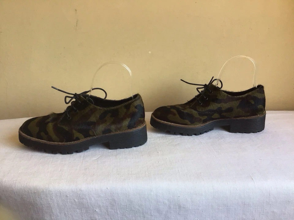 Womens Shellys London Terrwyn Fur Green Camo Lace Up Platform Oxford Shoes 7.5 - Image 4 of 4