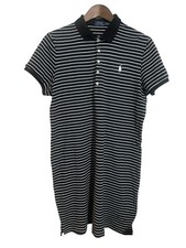 Ralph Lauren Midi Polo Shirt Dress Size XL Black White Striped Preppy Golf