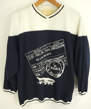 Vtg Authentic Whipp Graphic Sweatshirt Mens Large Navy Blue Cream Plane Pullover