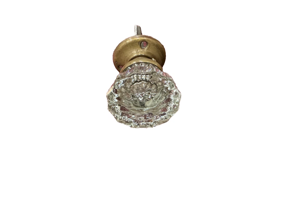 PAR DE PERILLAS DE PUERTA DE VIDRIO ACANALADO VINTAGE - CERRADURA DE MORTAJA - ROSETAS - VARILLA (UN LOTE) Foto 3 de 4