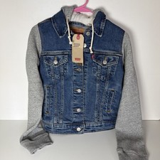 Levis Jacket Youth Girls Xs Blue Hybrid Hoodie Trucker Denim Button Up